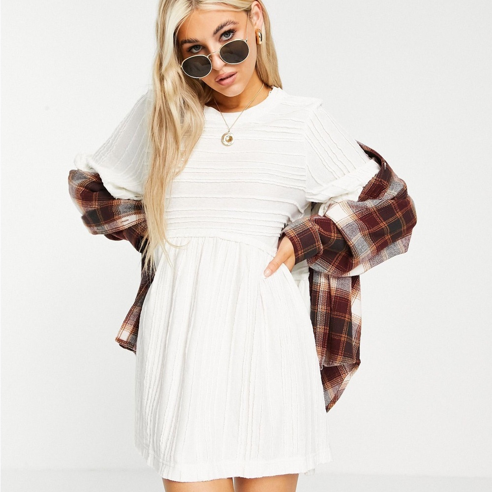 Free People 🤍 Ivory Take A Spin Babydoll Tunic Mini Dress Top Size Medium